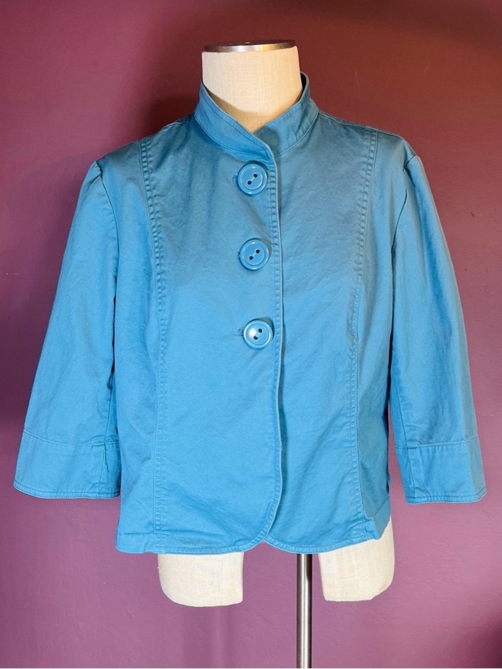 💎Coldwater Creek Cotton Turquoise Blue Boxy Button Jacket
